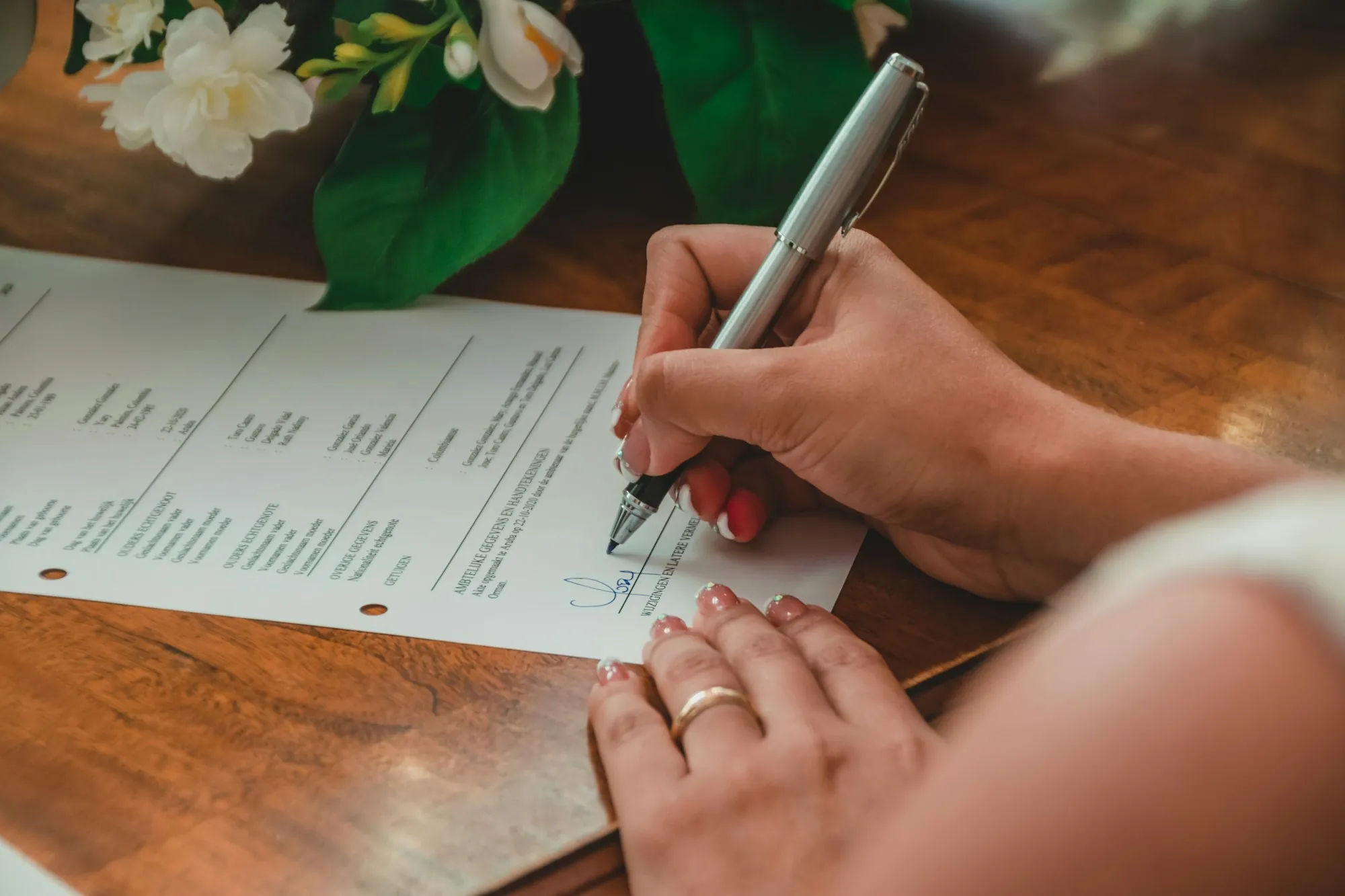 Hand writing on a printed form